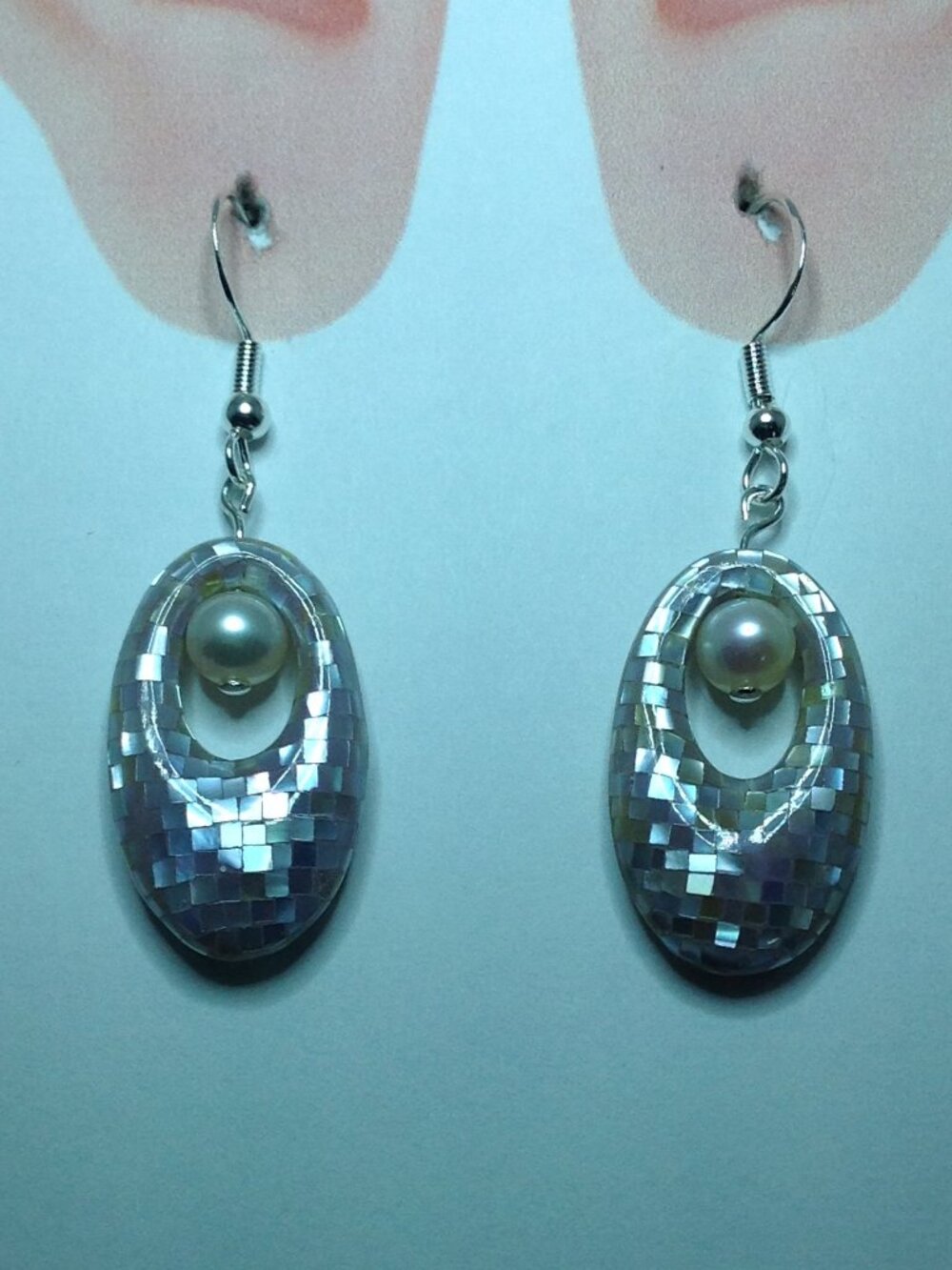 Silver Mother of Pearl and Cultured Pearl Dangling Earrings - Picture 3 of 3